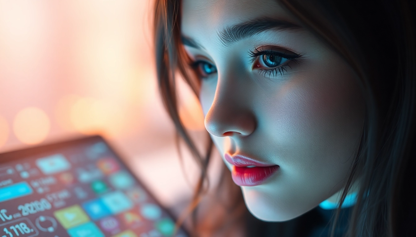 AI girlfriend engaging in a personalized, unfiltered NSFW chat, depicting a realistic virtual companion with expressive features and a sleek, digital interface for users seeking intimacy and connection.