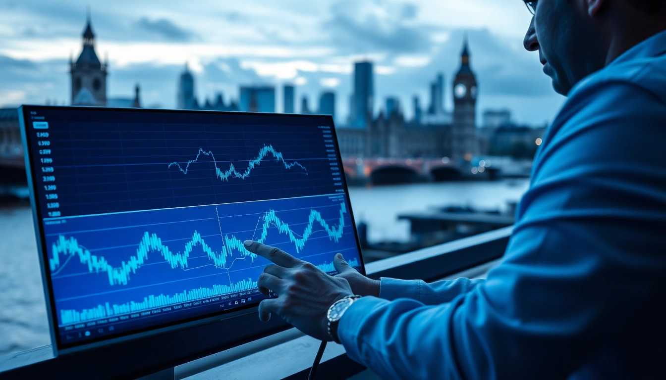 Crypto trading news London displayed on high-tech screen with market charts for financial analysis