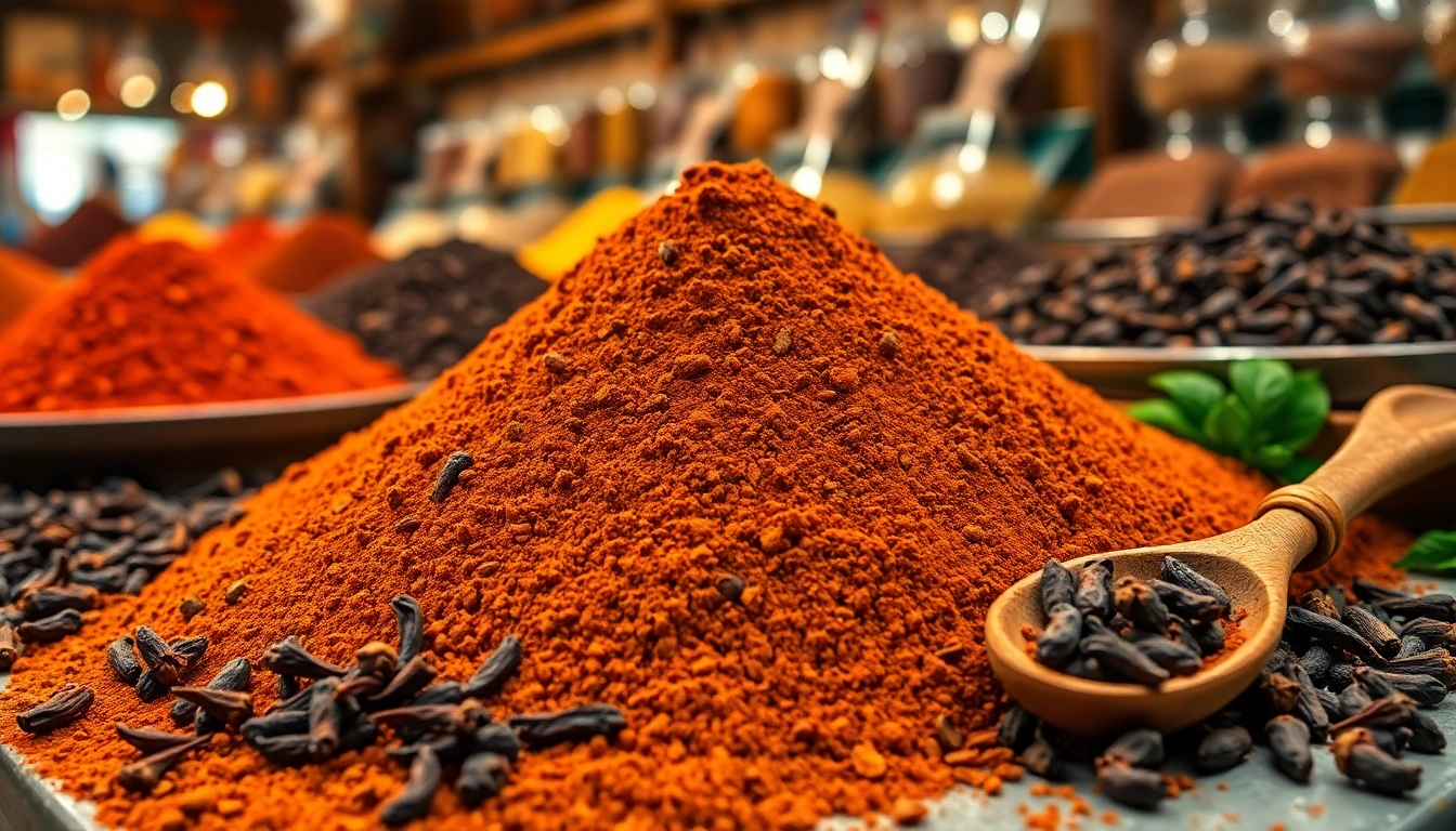 Close-up of vibrant Clove Powder with whole cloves and wooden scoops, emphasizing natural spice